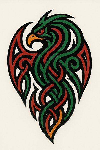 Stylized Tribal Eagle Design with Intricate Patterns
