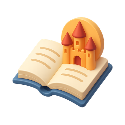 3D Fairytale Icon with Castle on Open Book