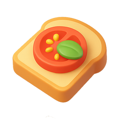 Playful 3D Food Icon of a Tomato on Toast