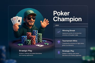 Dynamic 3D Illustration of a Poker Champion with Feature Blocks
