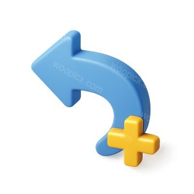 3D Curved Arrow Icon with Plus Sign