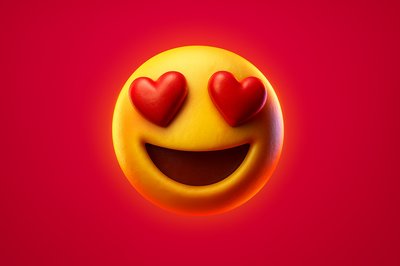 3D In Love Emoji with Heart Eyes on Vibrant Background