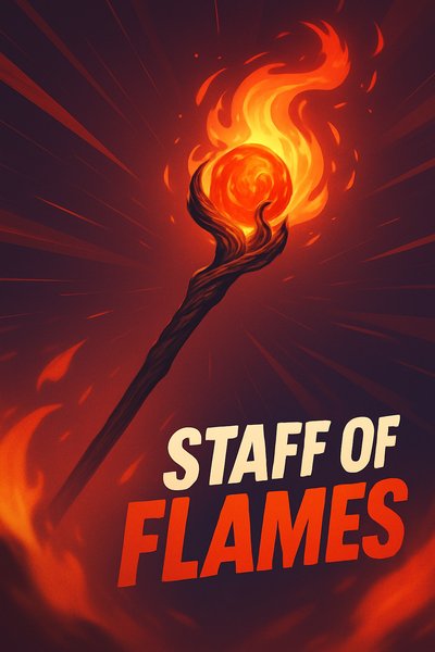 Dynamic Illustration of a Staff of Flames with Bold Text Elements