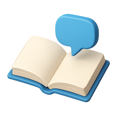 3D Open Book Icon with Speech Bubble in Isometric View