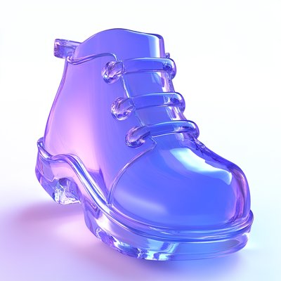 Stylized Transparent Blue Glass Shoe Sculpture