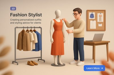 Stylish 3D Illustration of a Fashion Stylist at Work