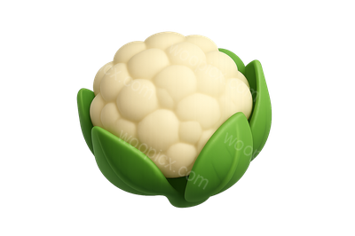Stylized 3D Cauliflower Icon with Green Leaves