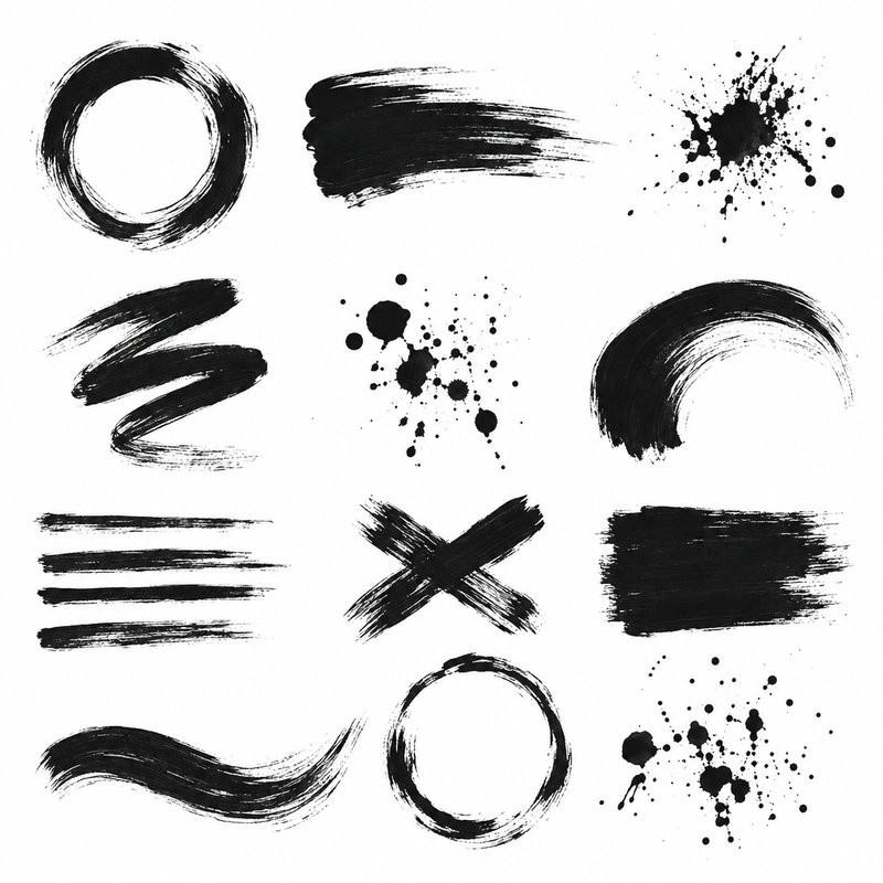 Black ink brush stroke elements