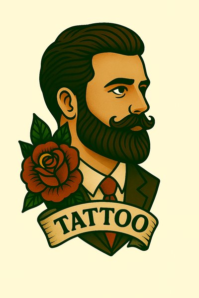 Vintage Tattoo Design Featuring a Bearded Man and Rose
