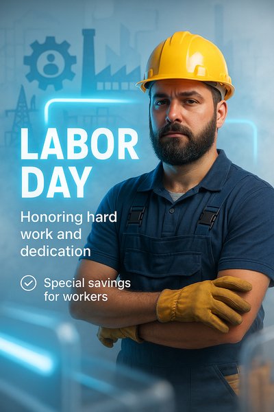 Labor Day Promotional Graphic Celebrating Workers' Contributions
