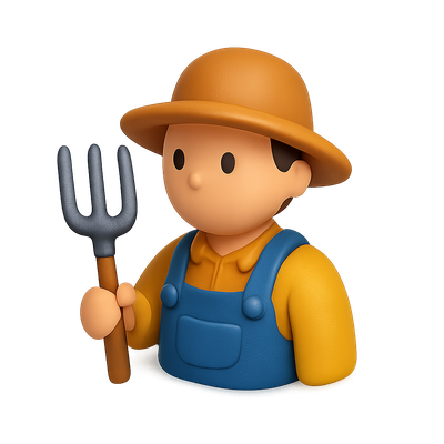 3D Icon of a Farmer with Pitchfork in Isometric View