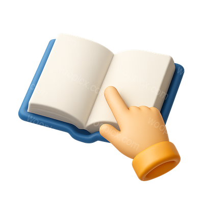 3D Open Book Icon with Pointing Hand Design
