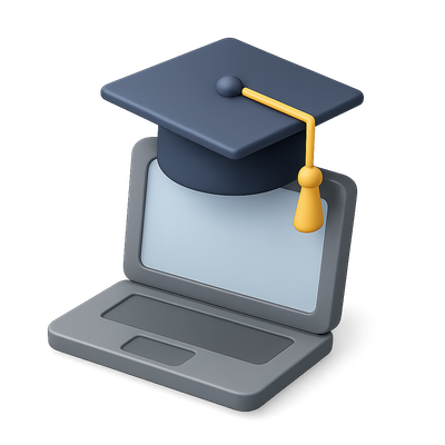 3D Graduation Cap on Laptop Icon with Isometric View