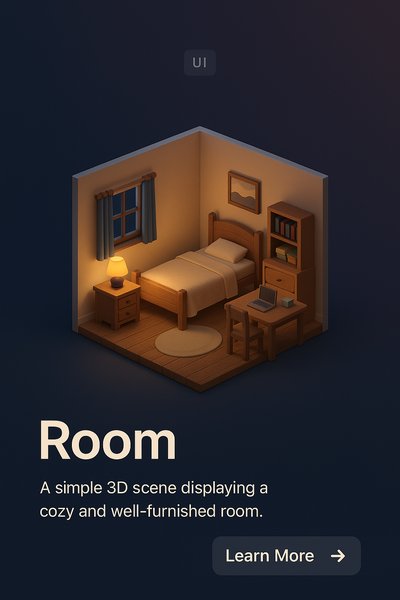 Cozy 3D Room Scene with Warm Lighting and Modern UI Elements