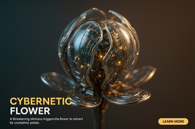 Hyperrealistic Cybernetic Flower with Glowing Inner Components