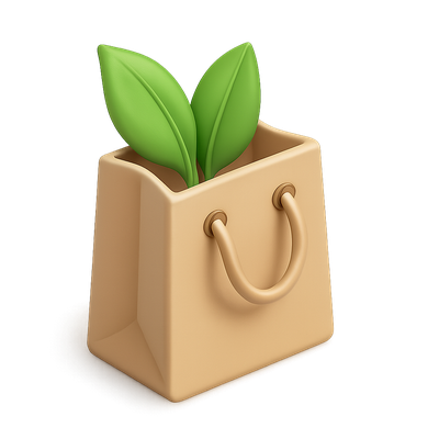 Stylish Leafy Shopping Bag Icon in 3D View