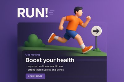 Dynamic Web Page Design Featuring 3D Runner Illustration