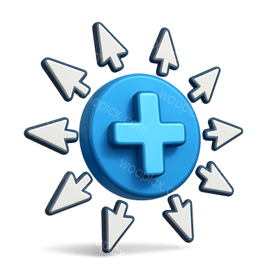 3D Cluster of Computer Cursors with Plus Sign Icon