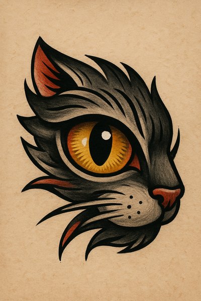 Stylized Cat Head Illustration with Bold Colors