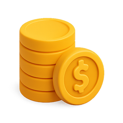 3D Rendering of Yellow Coins Stacked