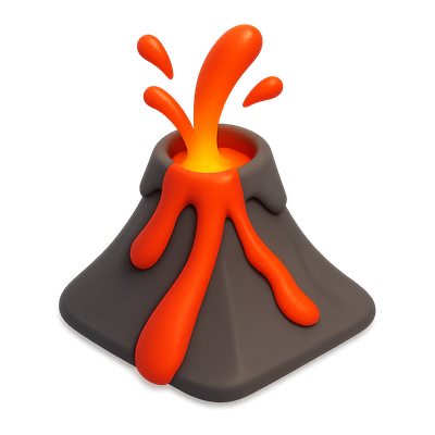 3D Icon of Erupting Volcano with Lava