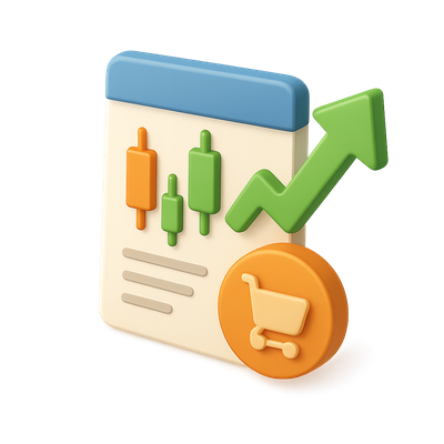 3D Market Order Icon with Chart and Cart