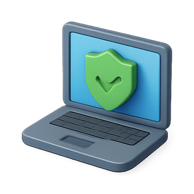 3D Illustration of Laptop with Security Shield Icon
