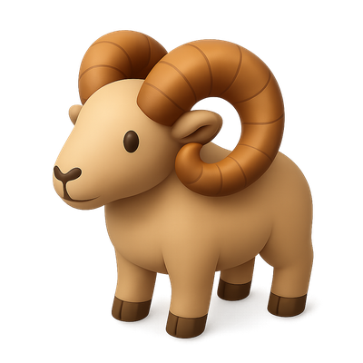 Stylized 3D Ram Icon with Curved Horns
