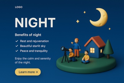 Charming Miniature Night Scene with 3D Characters and Elements