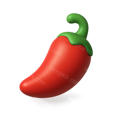 Stylized 3D Chili Pepper Icon with Green Stem