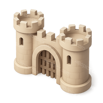 3D Isometric Gatehouse Defense Icon Design