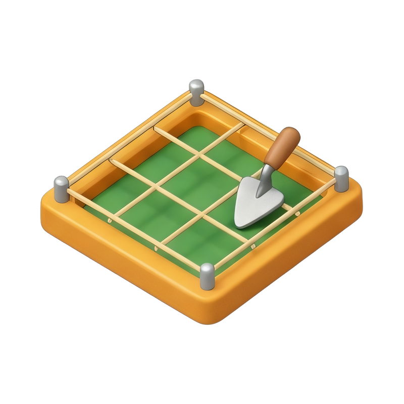 Excavation site with grid lines