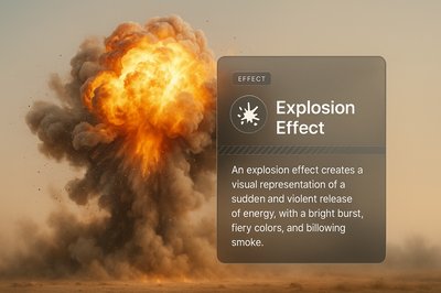 Dynamic Explosion Effect Illustration with Descriptive Overlay