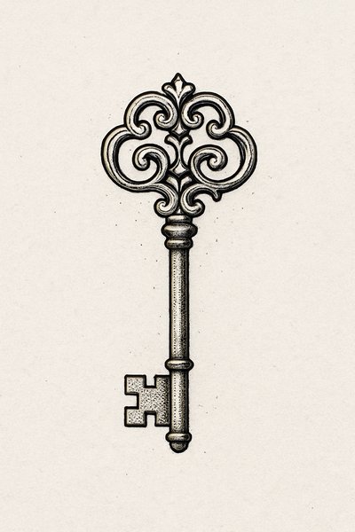 Intricate Vintage Key Illustration for Design Use
