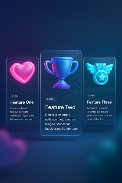 3D Neon Set Featuring Heart, Trophy, and Medal Icons