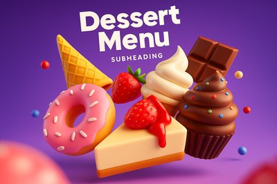 Dynamic 3D Dessert Menu Illustration for Engaging Presentation