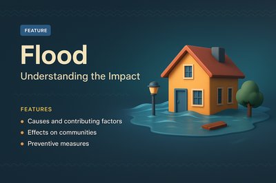 3D Illustration of Flood Impact with Key Features Listed