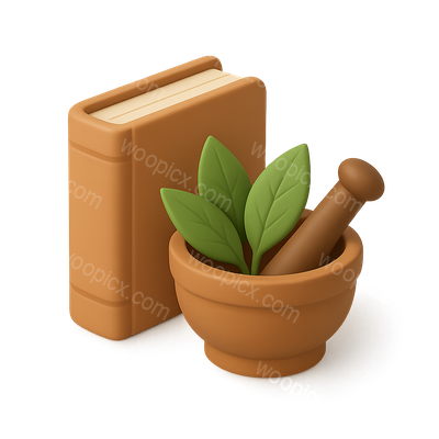 3D Ayurvedic Icon with Mortar and Leaves