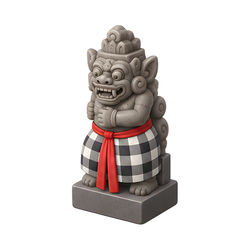 guardian statue in checkered cloth