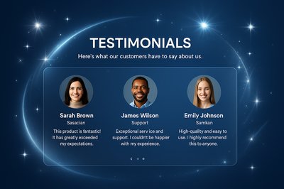 3D Transparent Testimonials Section with Light Effects