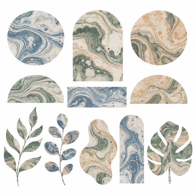 Marbled paper design elements