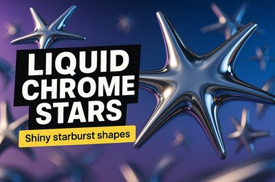 3D Render of Liquid Chrome Stars with Shiny Starburst Shapes