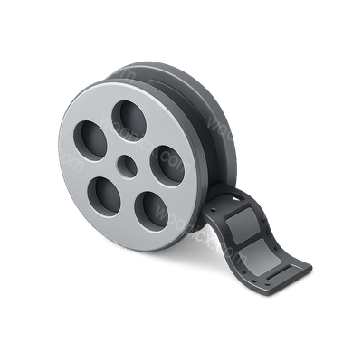 Stylized 3D Film Reel Icon with Filmstrip Design
