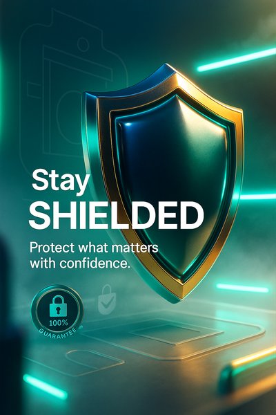 Neon Shield Advertisement with Guarantee Message