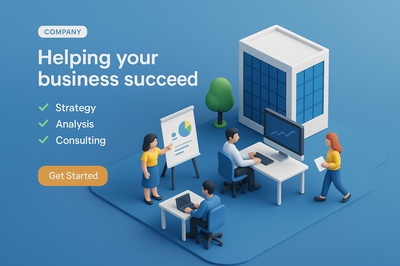 3D Scene Depicting a Business Environment with Small Characters