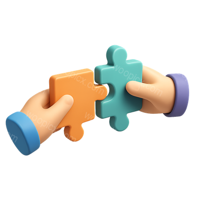 Hands Connecting Colorful Puzzle Pieces in 3D Design