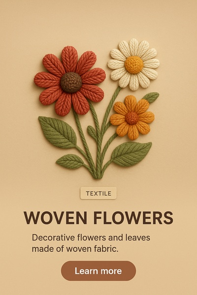 3D Illustration of Textile Woven Flowers with Action Button