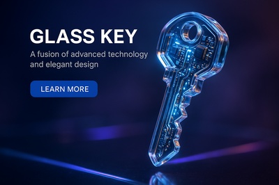 Hyperrealistic Glass Key with Glowing Technology