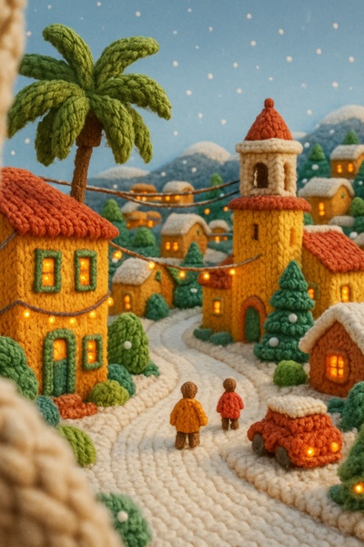 Festive Canary Islands in a Cozy Knitted Scene