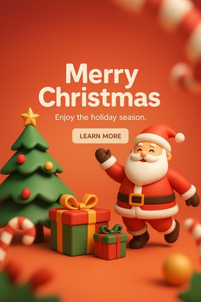 3D Christmas Greeting with Santa and Tree